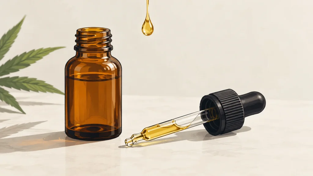 Flacon ambré et pipette illustrant le dosage mesuré d’une huile CBD