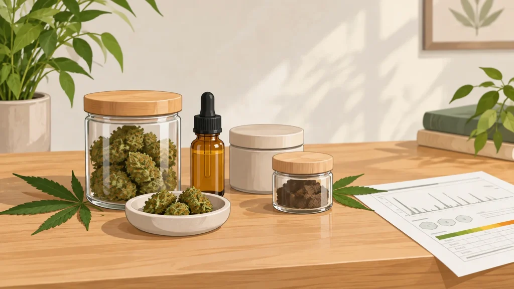 Fleurs, résine et e-liquide CBD présentés sur un comptoir de tabac