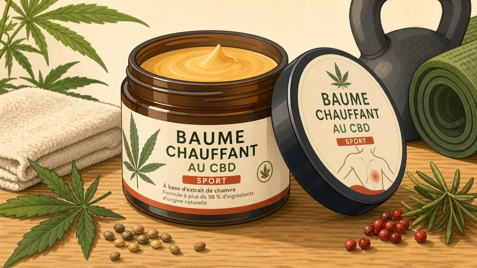 Baume Chauffant - Sport, baume chauffant infusé au CBD