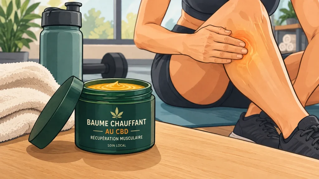 Baume chauffant au CBD présenté pour une routine sportive
