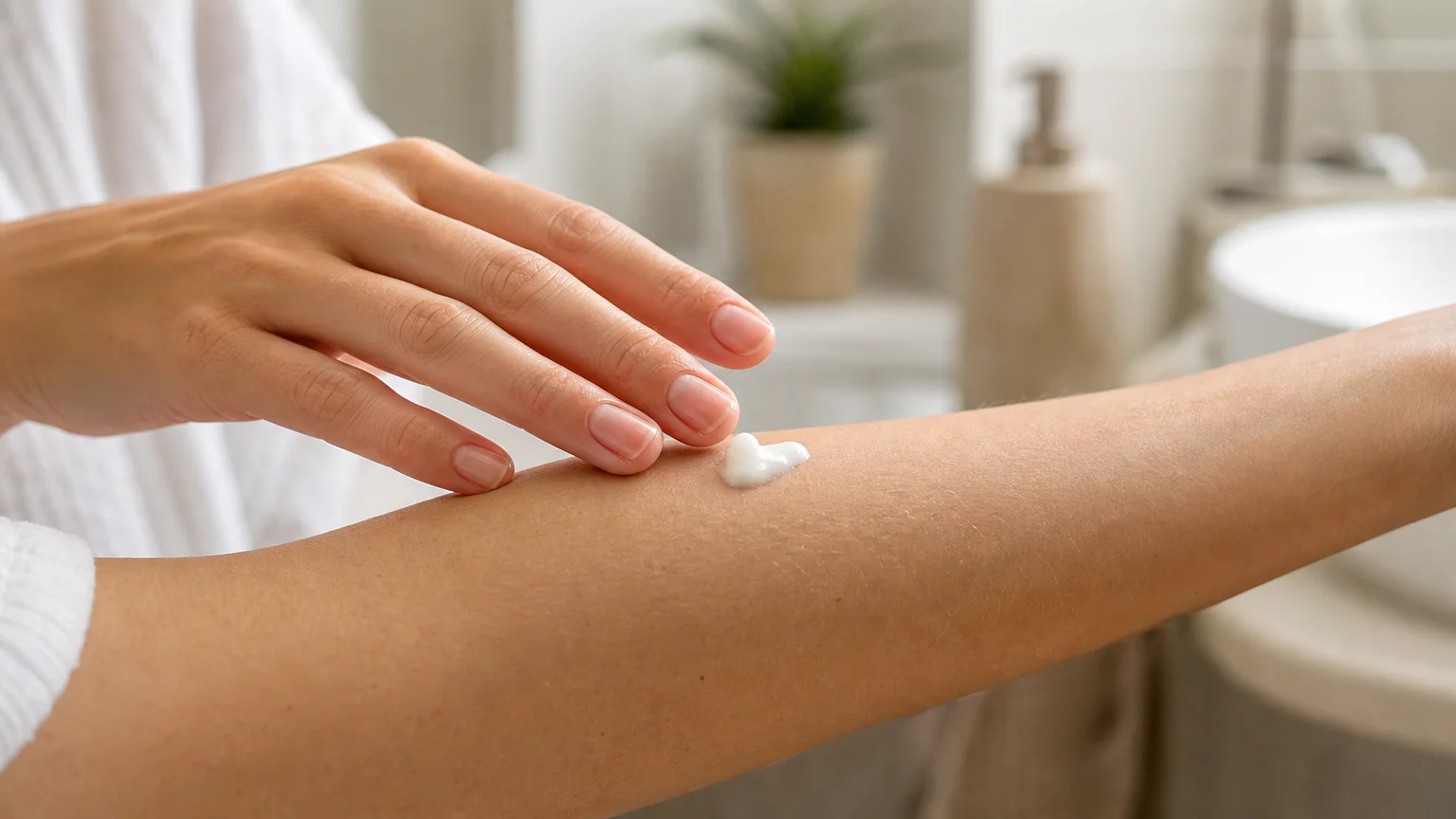 Application d’une petite quantité de crème sur une zone intacte de l’avant-bras
