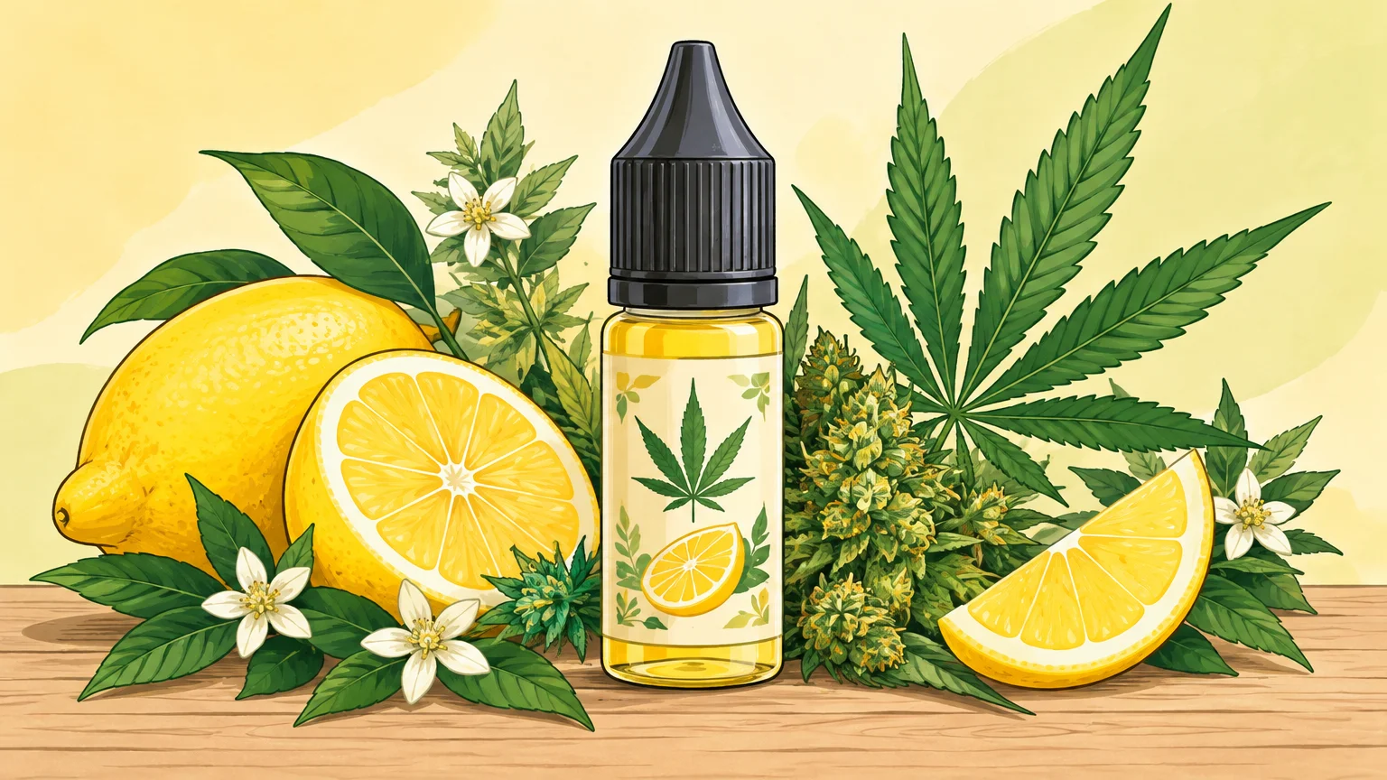 Illustrer le profil floral et citronné du e-liquide CBD Lemon Haze.